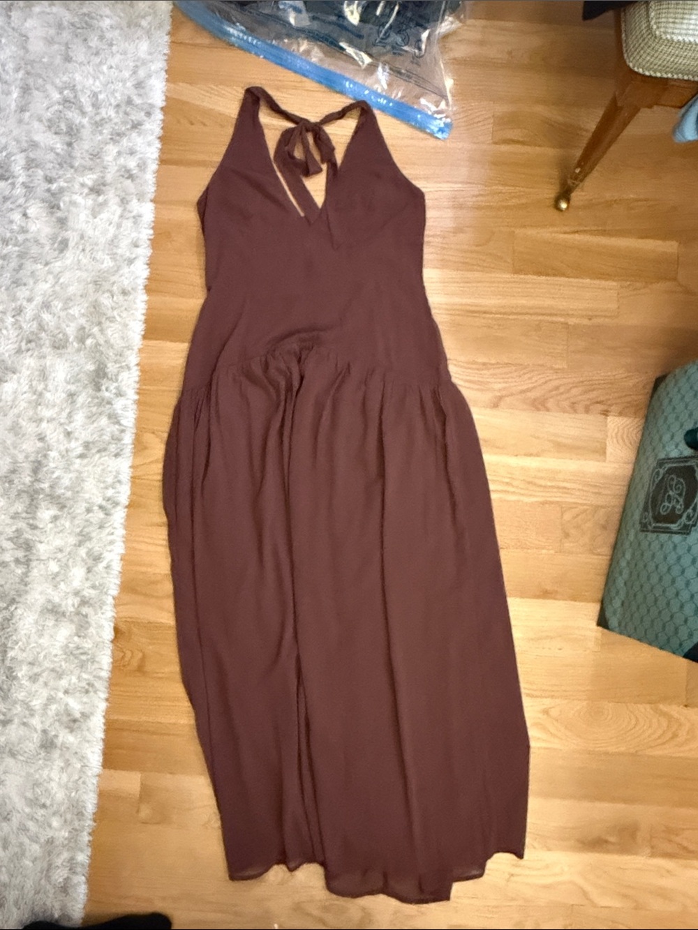 Princess Polly Chocolate Brown Halter V-Neck Maxi Dress